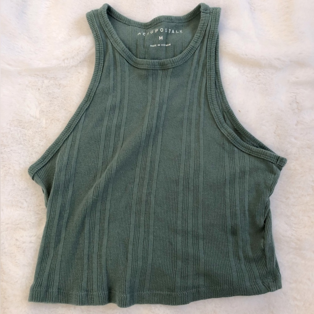 Aeropostale Green Ribbed Cropped Tank Top